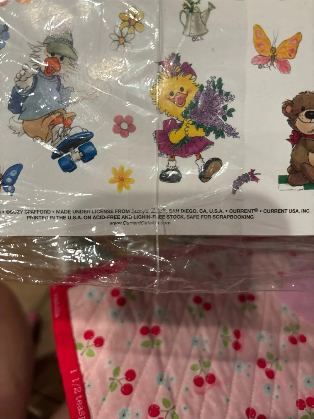 2 Large Sheets Of Vintage Suzy's Zoo Sticker Spring Easter Duck Turtle bear New